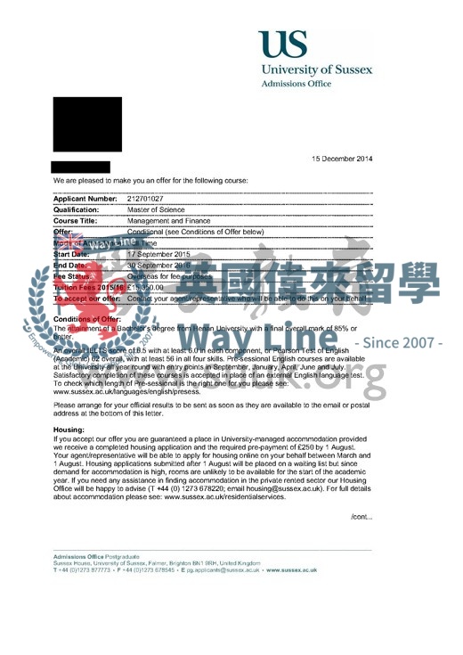 英國薩塞克斯大學管理和金融碩士