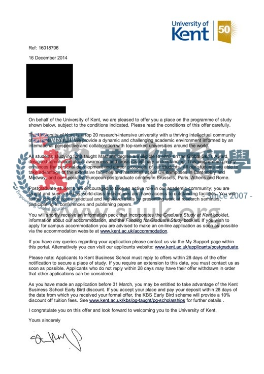 英國肯特大學金融和管理碩士