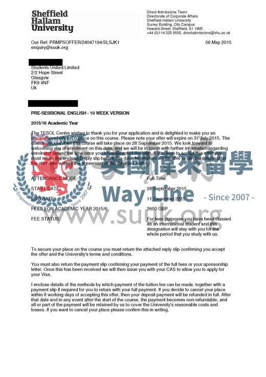 英國謝菲爾德哈姆勒大學10周預備英語