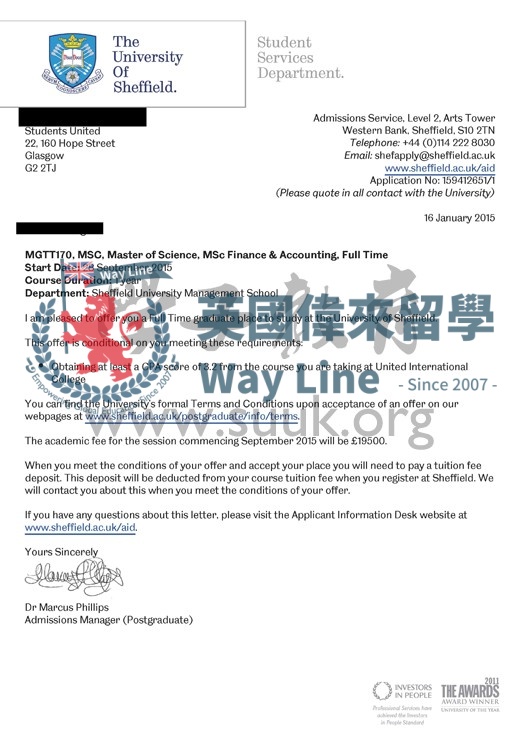 英國謝菲爾德大學財務和會計碩士