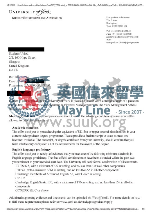 英國約克大學會計和財務管理碩士