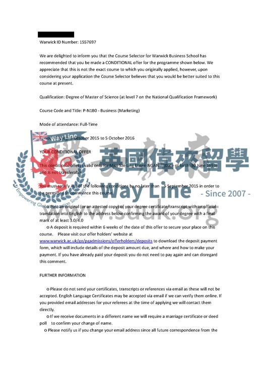 英國華威大學商務（營銷）碩士