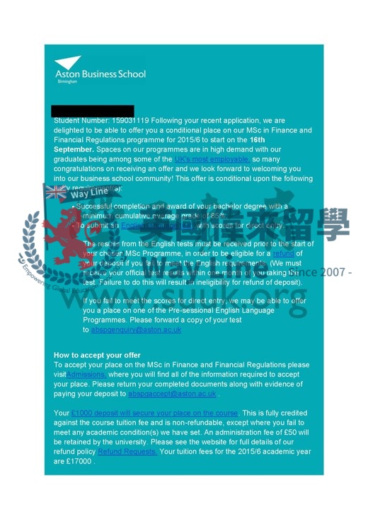 英國阿斯頓大學金融和金融監管碩士