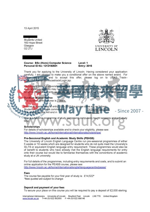 英國林肯大學計算機科學最後一年本科