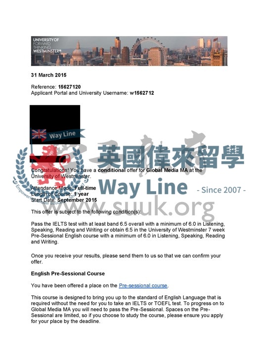 英國威斯敏斯特大學全球媒體碩士