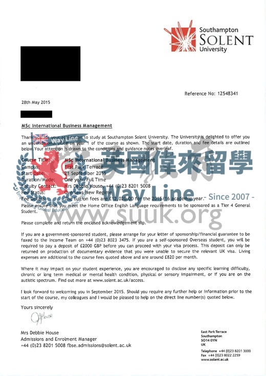 英國南安普頓索倫特大學國際商務碩士