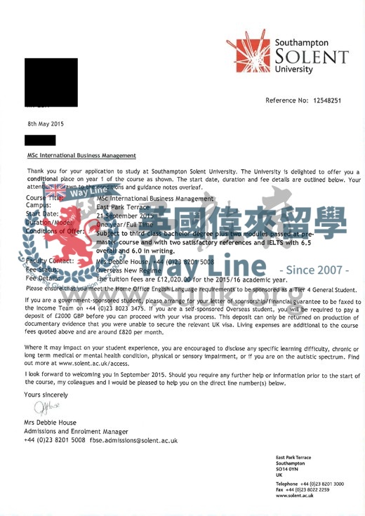 英國南安普頓索倫特大學國際商務管理碩士