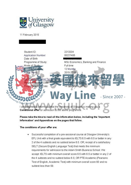 英國格拉斯哥大學經濟學，銀行與金融碩士