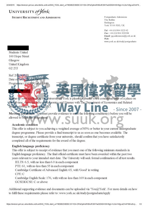 英國約克大學經濟與金融碩士