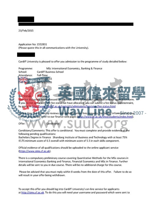 英國卡迪夫大學國際經濟，銀行與金融碩士