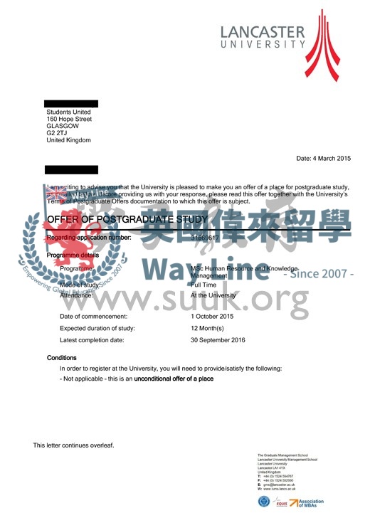 英國蘭卡斯特大學人力資源和知識管理碩士