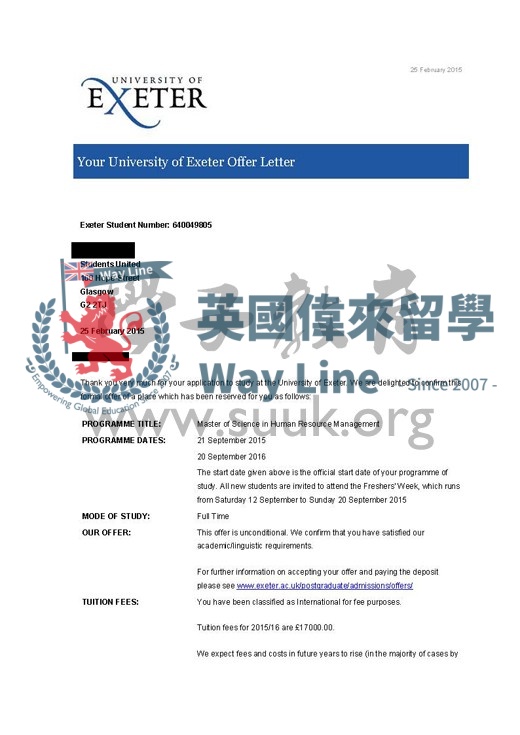 英國埃克塞特大學國際人力資源管理碩士