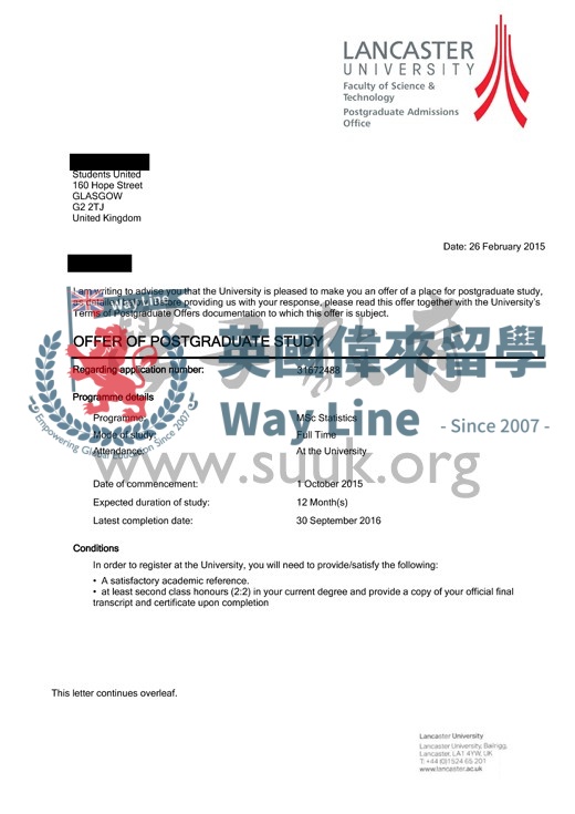 英國蘭卡斯特大學統計碩士