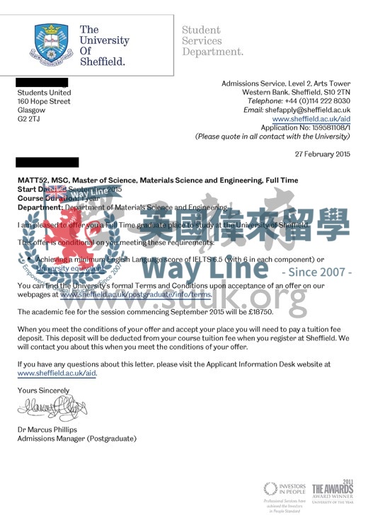 英國謝菲爾德大學材料科學和工程碩士