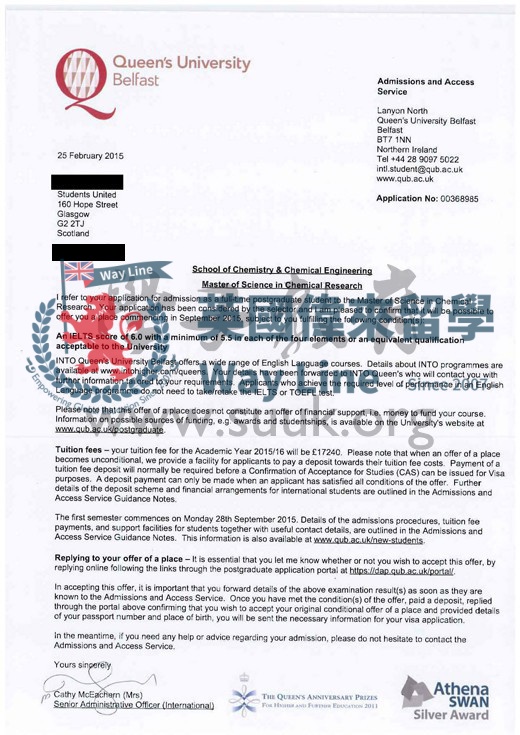 英國貝爾法斯特女王大學化學研究碩士