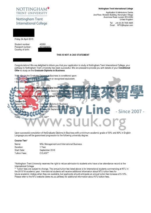 英國諾丁漢倫特大學管理和國際商務碩士預科