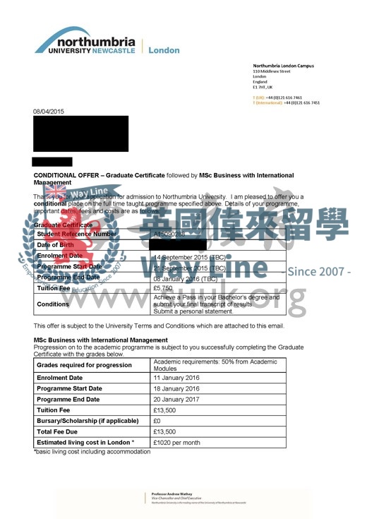 英國諾桑比亞大學商務碩士預科