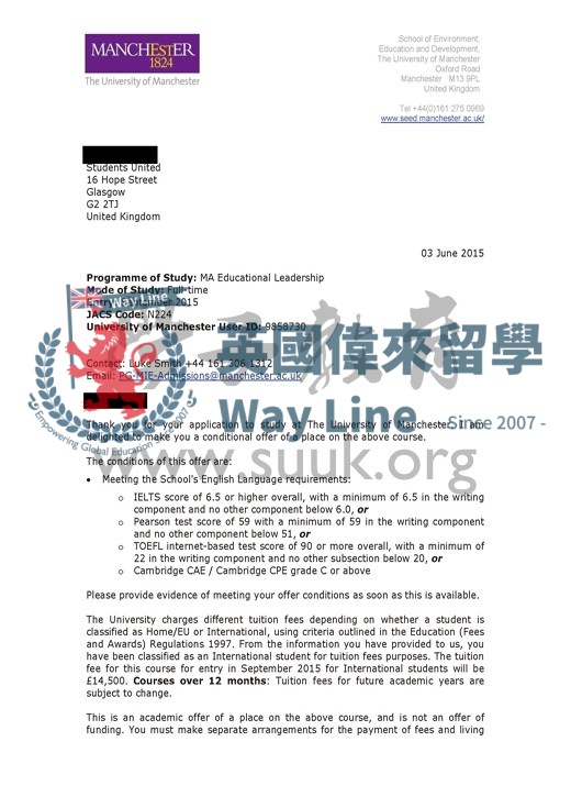 英國曼徹斯特大學教育領導碩士