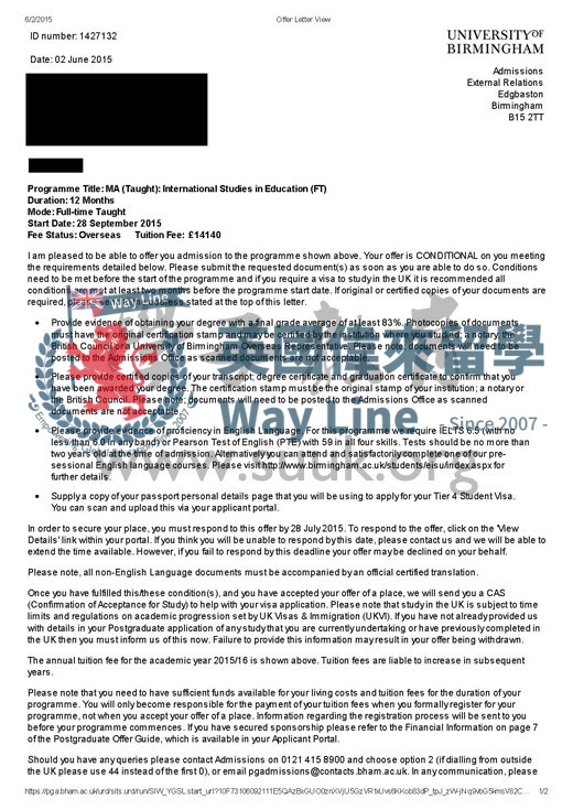 英國伯明翰大學國際研究教育碩士