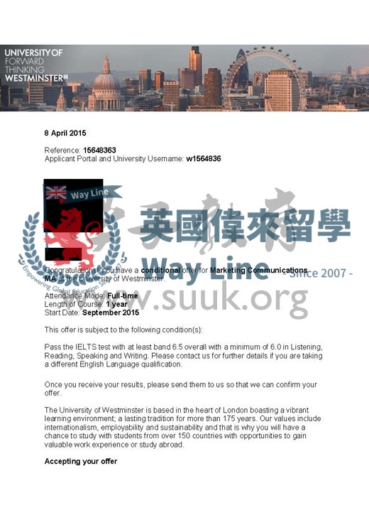 英國威斯敏斯特大學營銷傳播碩士