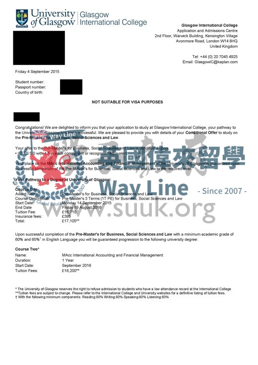 英國格拉斯哥大學國際會計與金融碩士預科