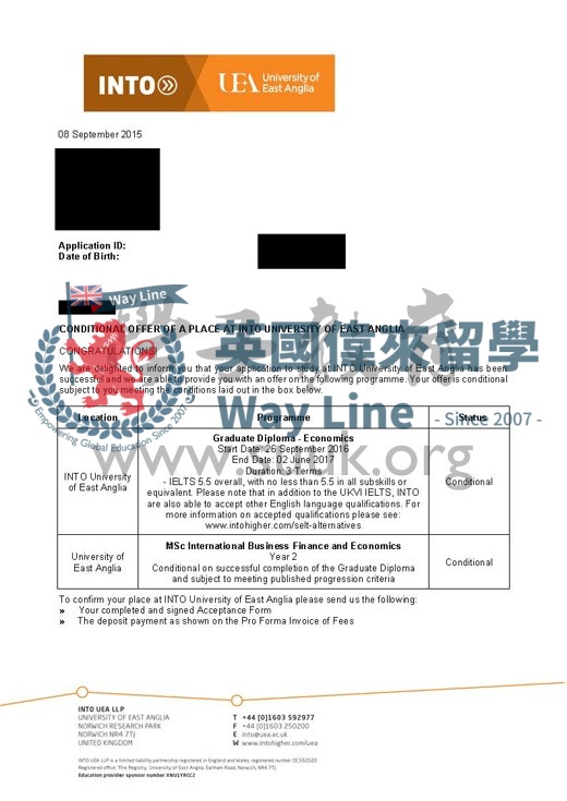 英國東英格利亞大學國際商務金融學碩士預科