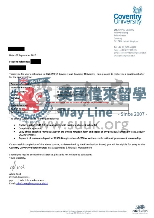 英國考文垂大學會計與金融管理碩士預科