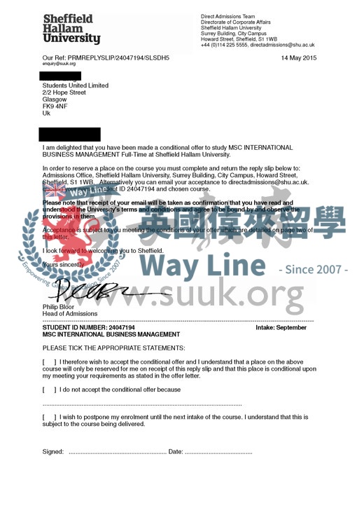 英國謝菲爾德哈姆勒大學國際商務管理碩士預科