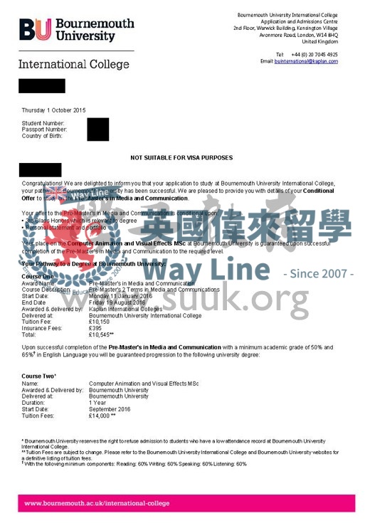 英國伯恩茅斯大學計算機動畫和視覺效果碩士預科