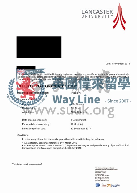 英國蘭卡斯特大學金融碩士