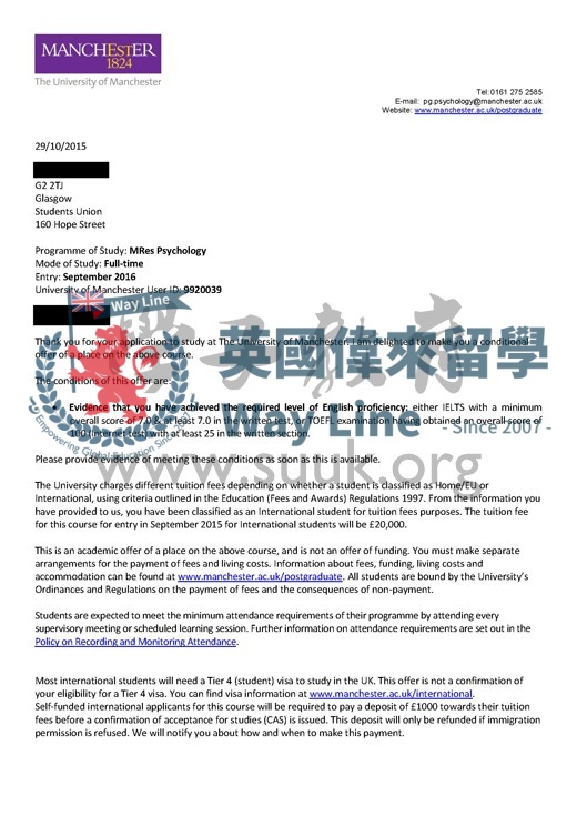 英國曼徹斯特大學心理學碩士