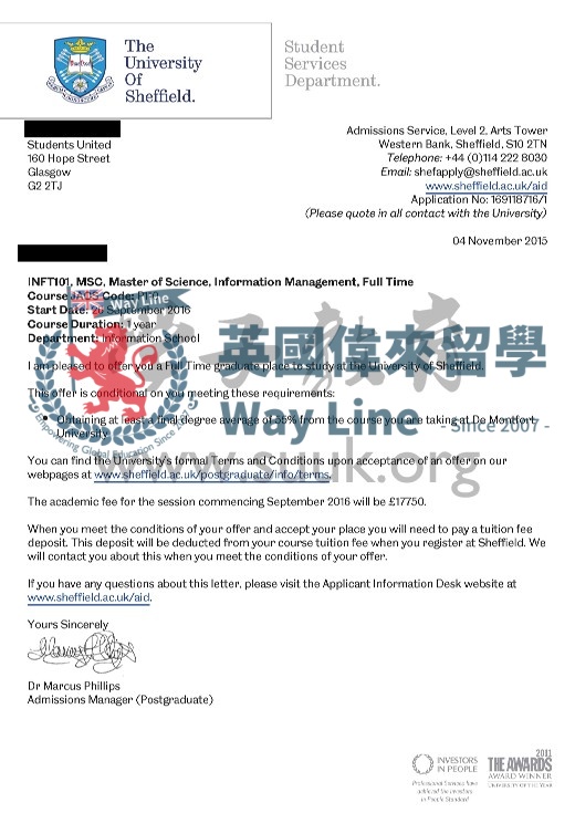 英國謝菲爾德大學信息管理碩士