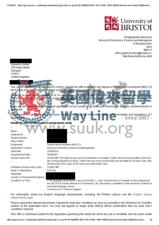 英國布里斯托大學金融投資碩士