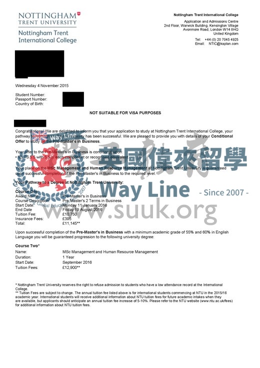 英國諾丁漢特倫特大學管理和人力資源管理碩士預科