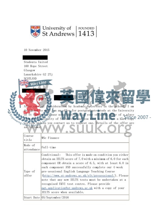英國聖安德魯斯大學金融碩士