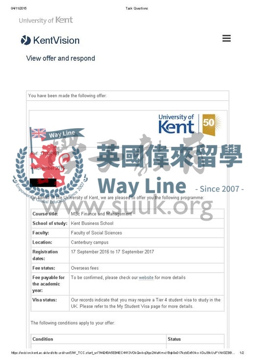 英國肯特大學金融管理碩士