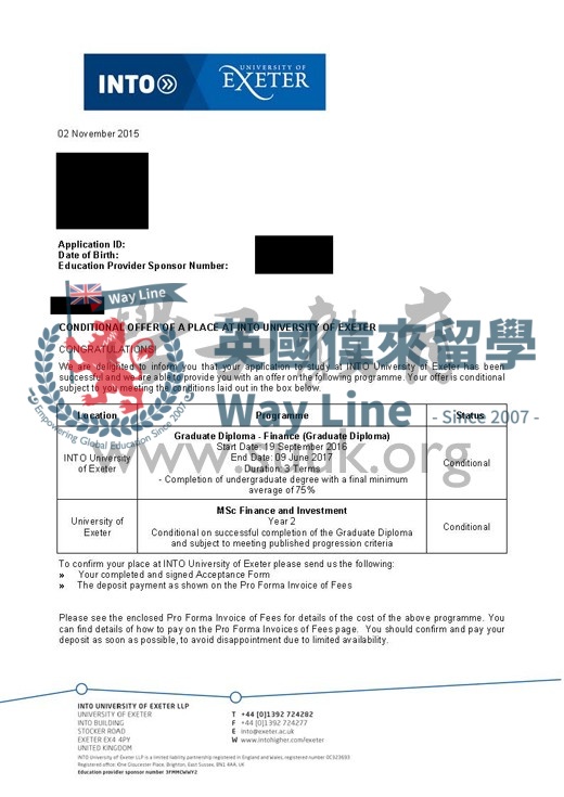 英國埃克塞特大學金融投資碩士預科