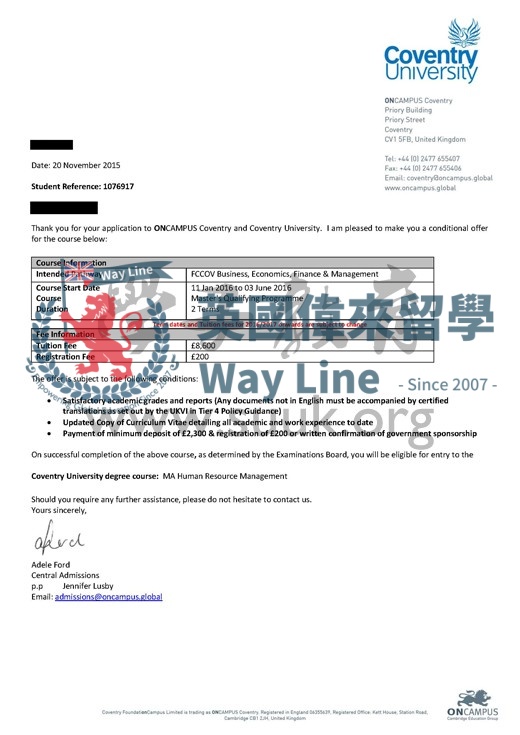 英國考文垂大學人力資源管理碩士預科