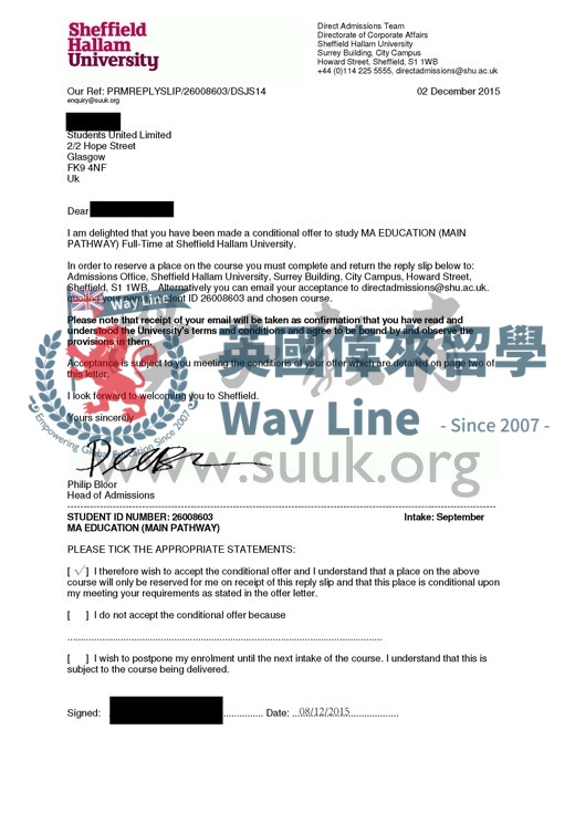 英國謝菲爾德哈姆勒大學教育學碩士