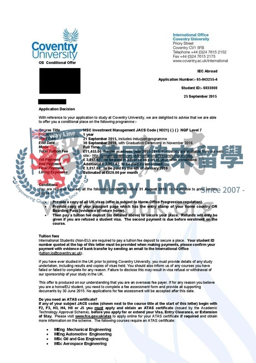 英國考文垂大學投資管理碩士