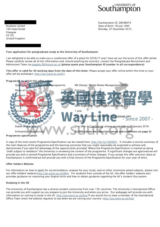 英國南安普頓大學全球媒體管理設計碩士