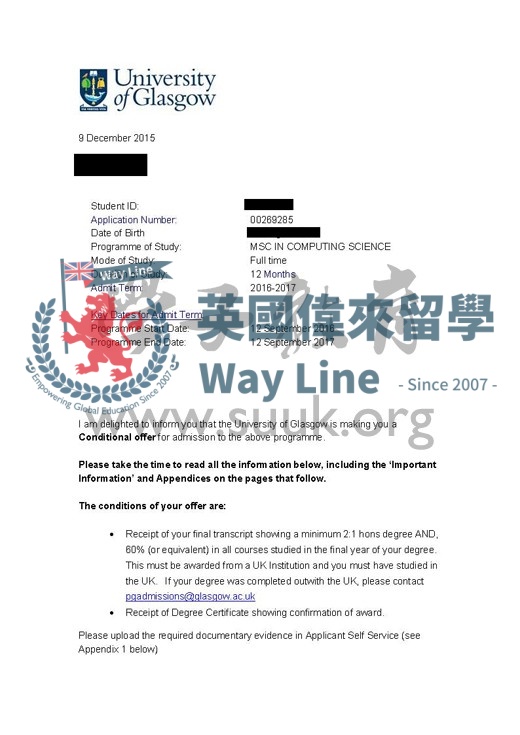 英國格拉斯哥大學計算機科學碩士