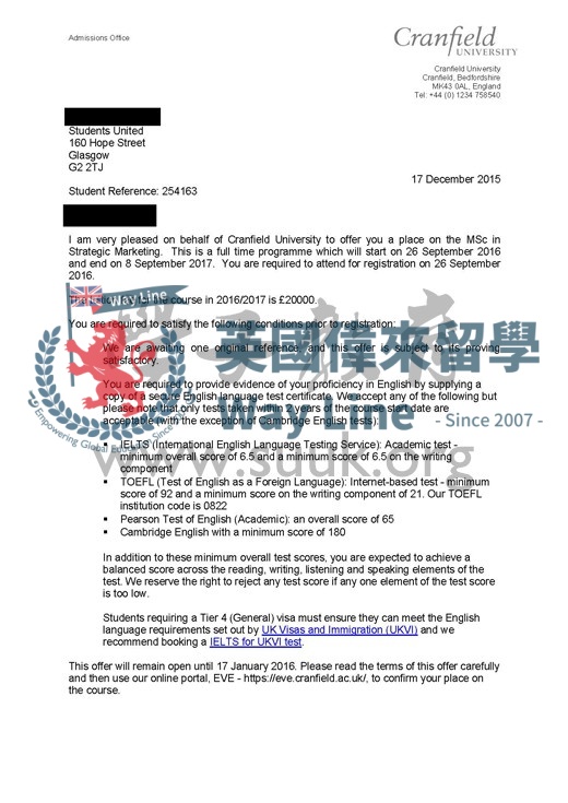 英國格連菲爾德大學市場營銷戰略碩士