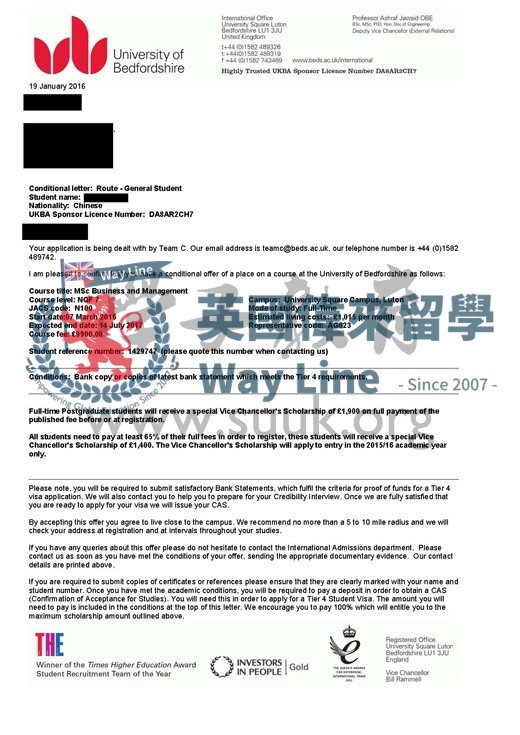 英國貝福德郡大學商務與管理碩士