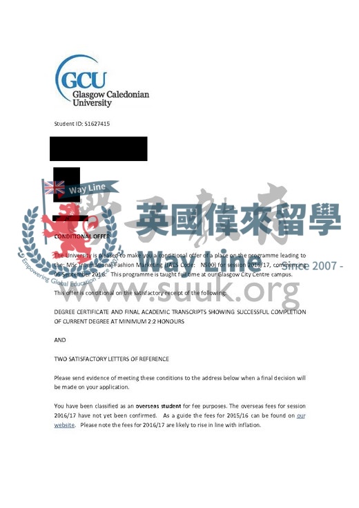 英國格拉斯哥卡利多尼亞大學國際流行市場營銷碩士