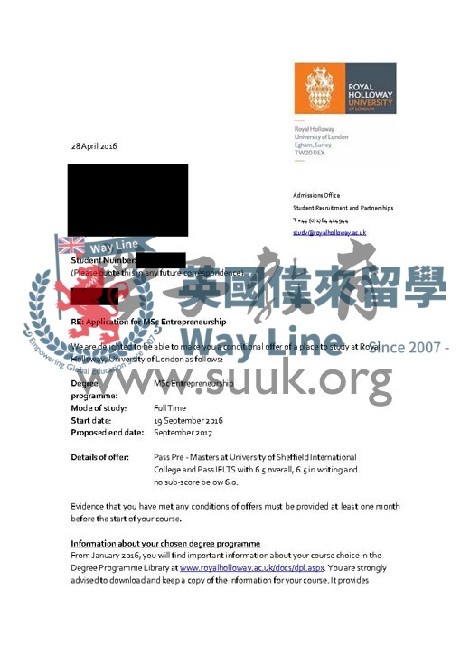 英國倫敦大學皇家霍洛威學院創業學碩士