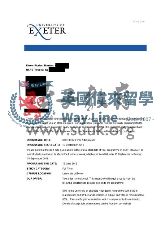 英國埃克塞特大學物理與天體物理學士