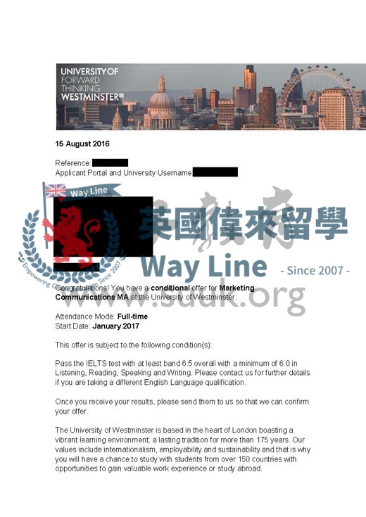 英國威斯敏斯特大學營銷傳播碩士