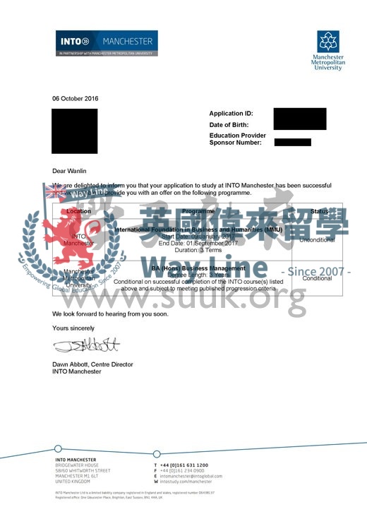 英國曼徹斯特城市大學企業管理本科+本科預科