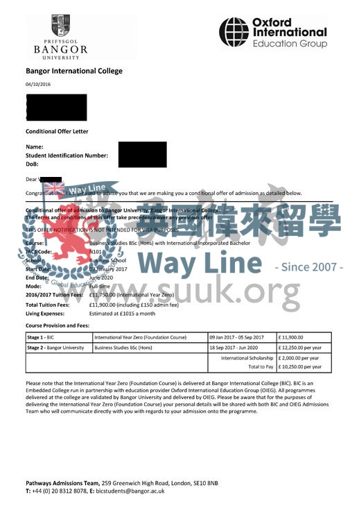 英國班戈大學商務學本科+本科預科+語言課